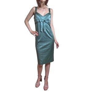 VTG Betsey Johnson New York Y2K Babydoll Teal Satin 8‎ Slip Dress Hoco Glam 90s